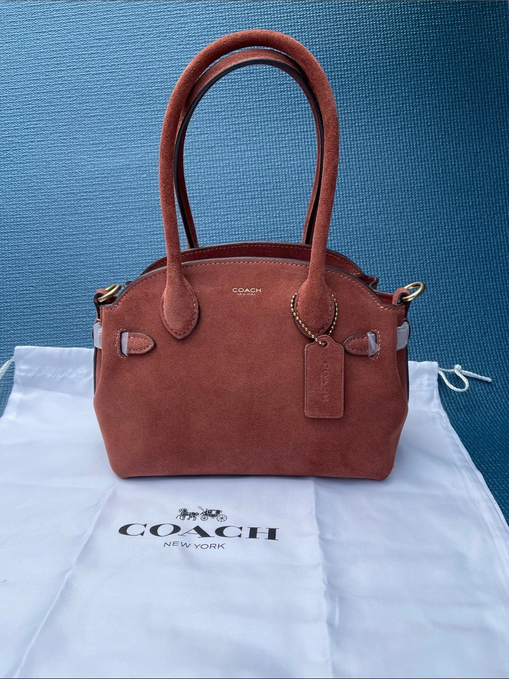 Coach Suede Satchel in Rust Orange